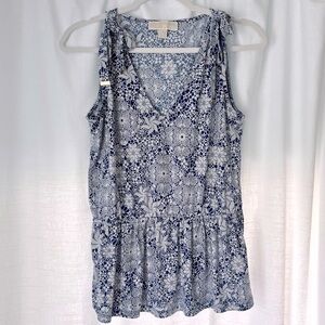 Michael Michael Kors Blue and White Peplum Blouse With Ties On Shoulders Medium